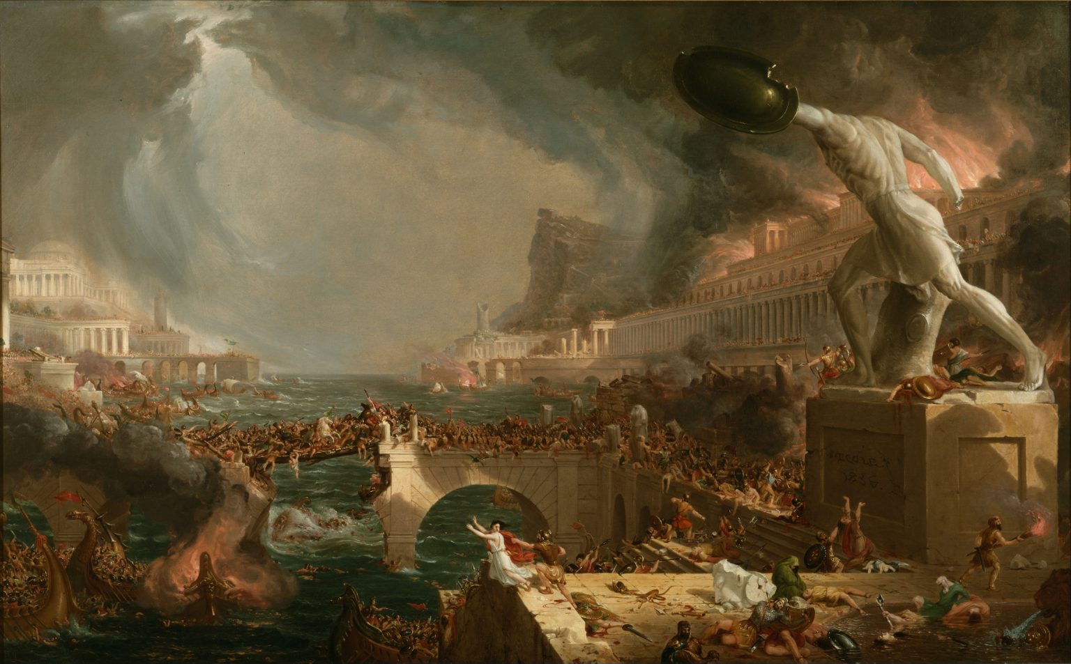 Thomas Cole's Destruction, drawn live as ASCII where the painting is lit